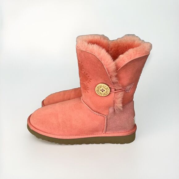 Womens UGG Boots Pink Coral Kimono Bailey Button Flower Rare Limited-Edition Sz6 - Picture 11 of 16